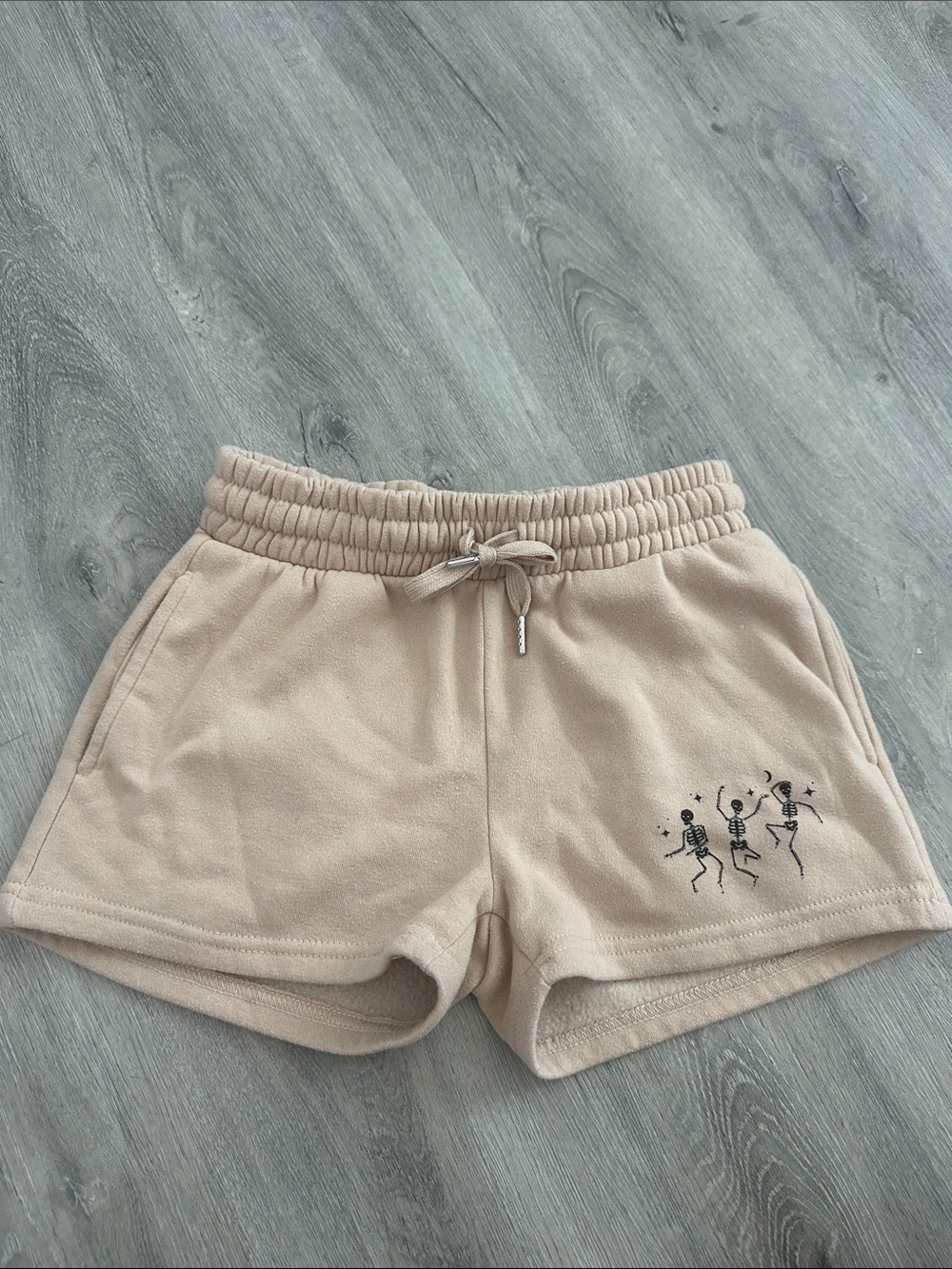 Women's Beige Fleece Athletic Shorts with Drawstring Waist